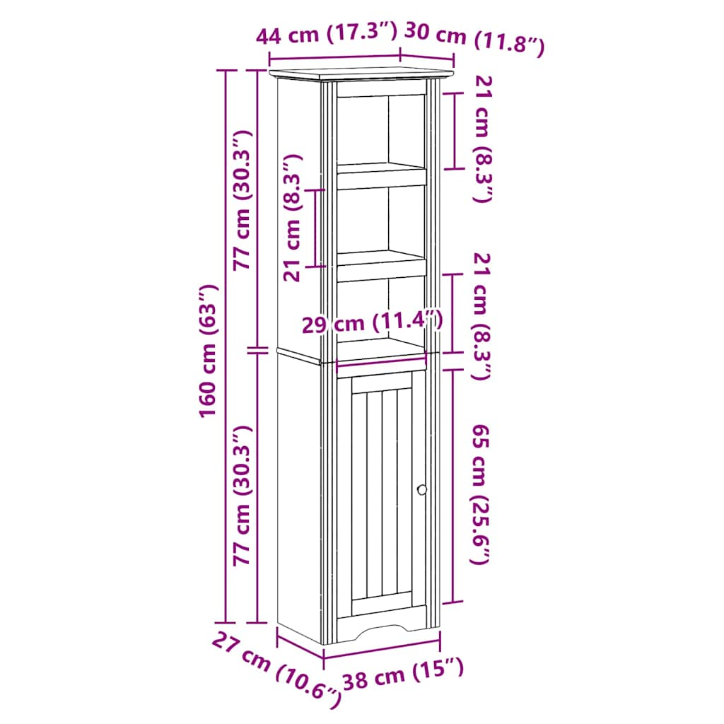 Badschrank BODO Weiß und Braun 44x30x160 cm