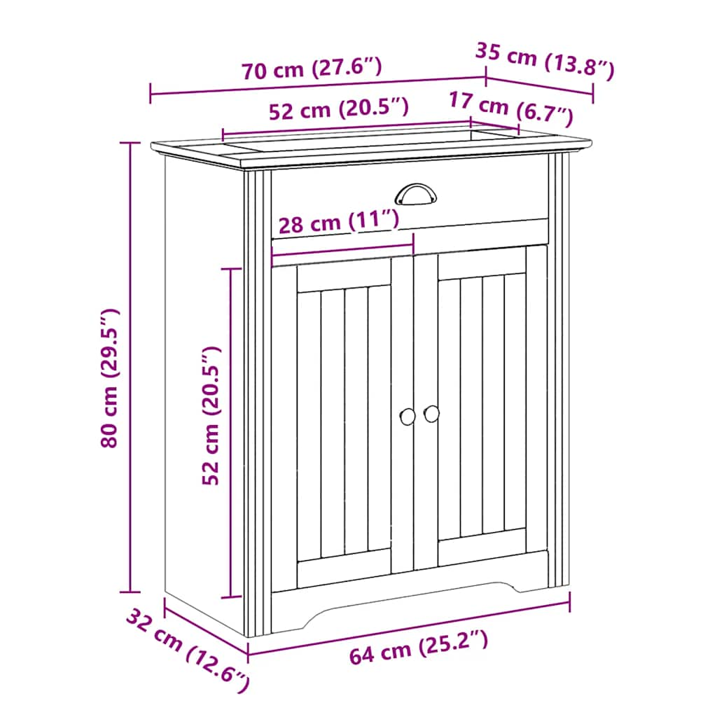 Washbasin base cabinet BODO White 70x35x80 cm