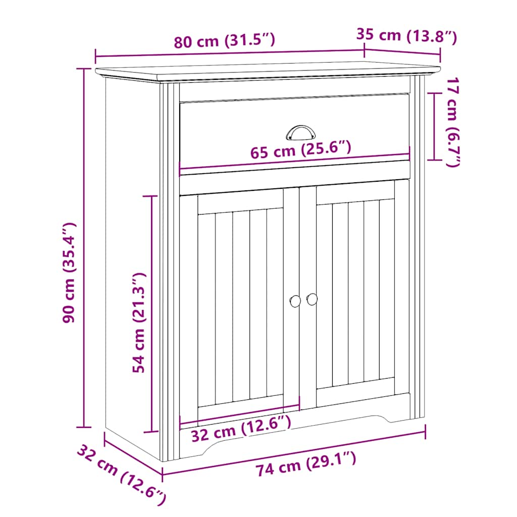 Hallway Cabinet BODO White 80x35x90 cm