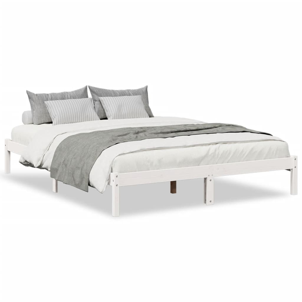 Solid Wood Bed Extra Long without Mattress White 140x210 Pinewood