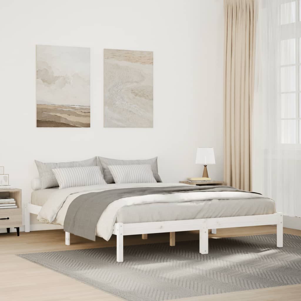 Solid Wood Bed Extra Long without Mattress White 140x210 Pinewood