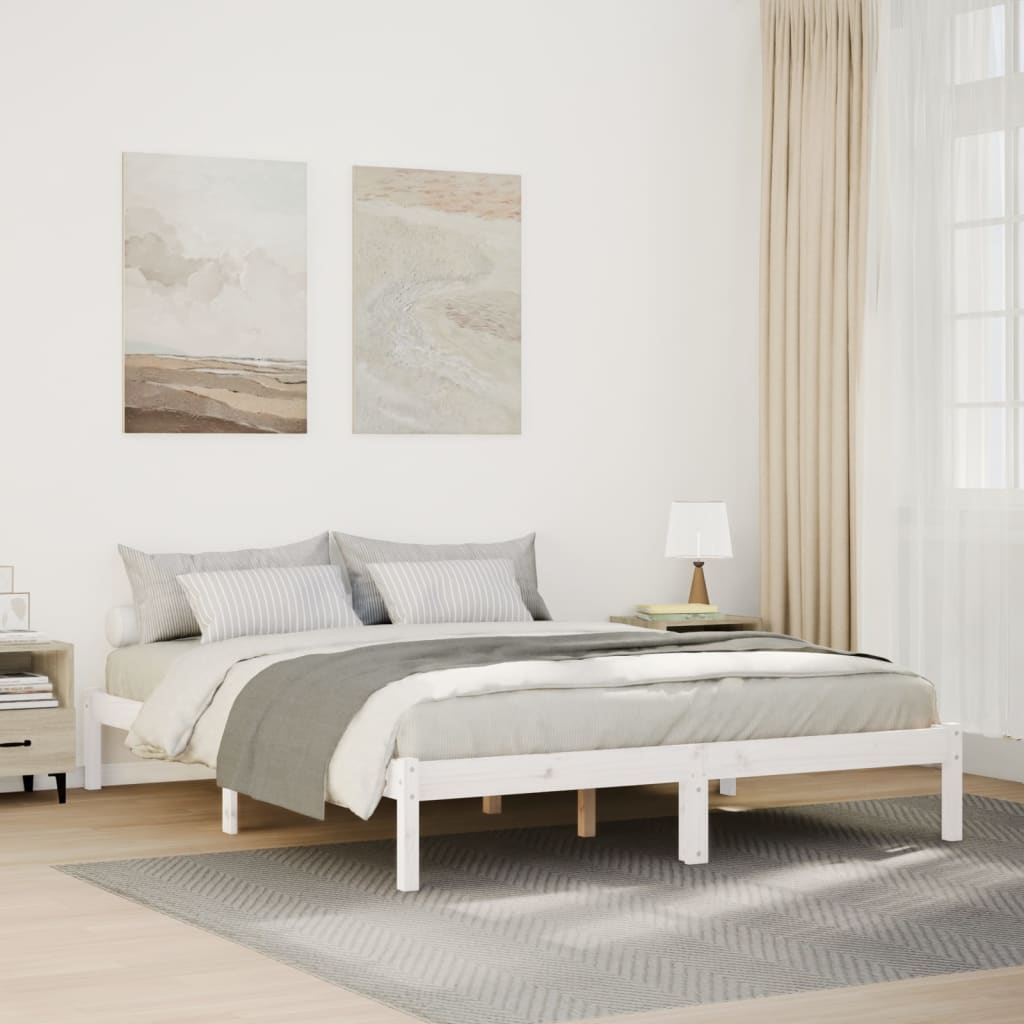 Solid Wood Bed Extra Long without Mattress White 160x210 Pinewood