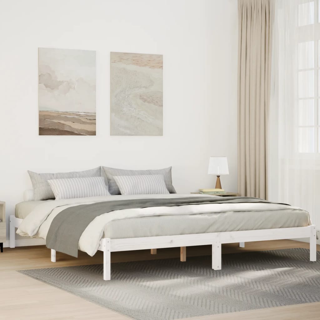 Solid Wood Bed Extra Long without Mattress White 200x210 Pinewood