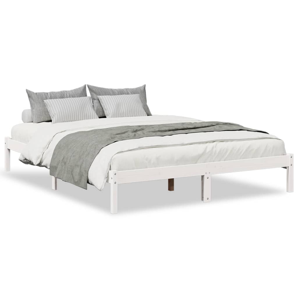 Solid Wood Bed Extra Long without Mattress White 140x220 Pinewood