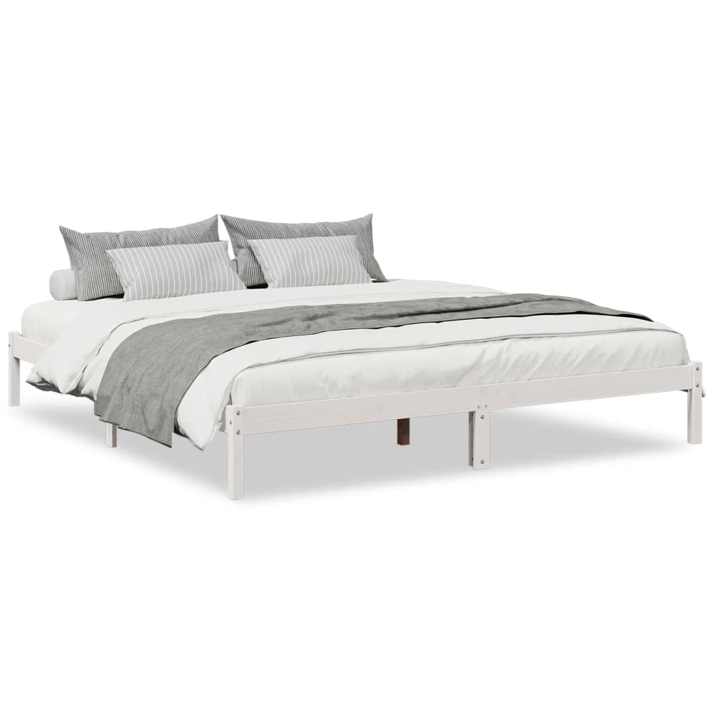 Solid Wood Bed Extra Long without Mattress White 180x220 Pinewood