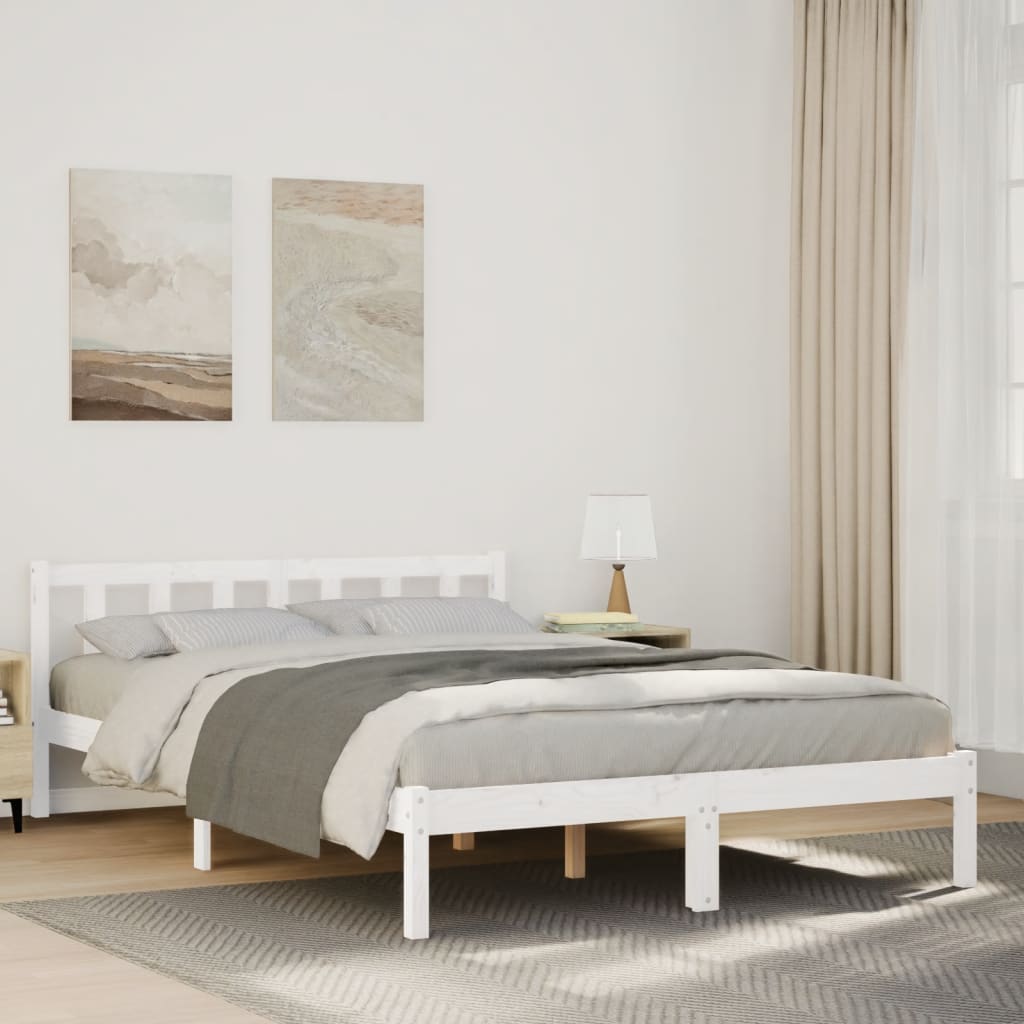 Solid Wood Bed Extra Long without Mattress White 140x210 Pinewood