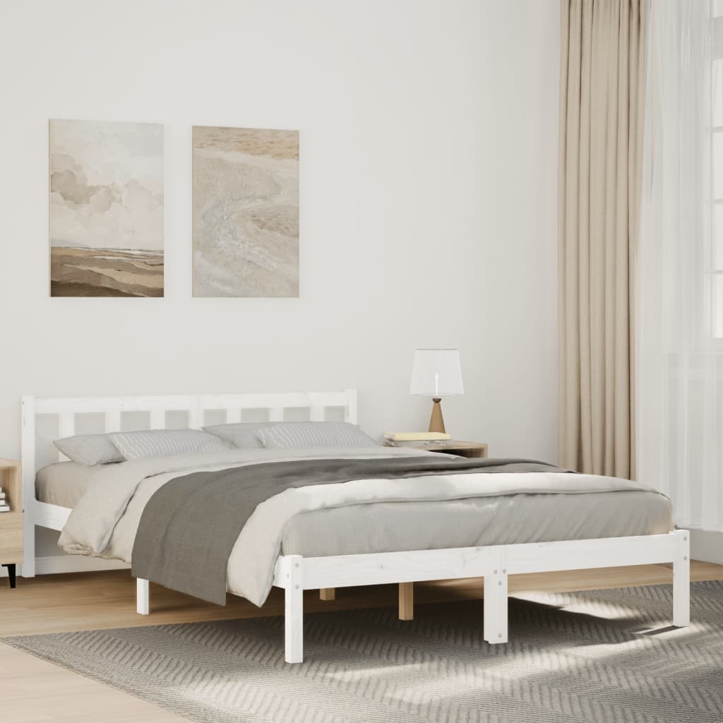 Solid Wood Bed Extra Long without Mattress White 160x210 Pinewood