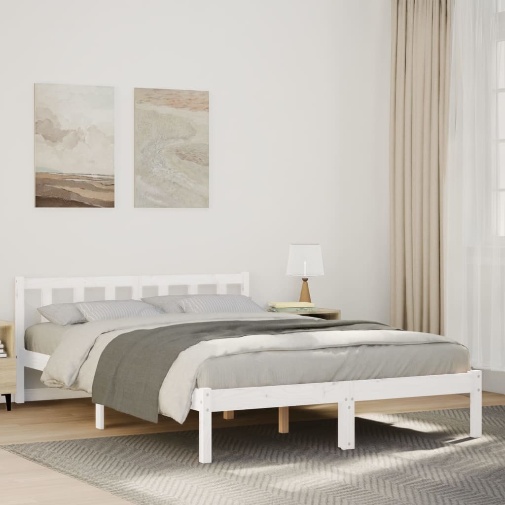 Solid Wood Bed Extra Long without Mattress White 160x220 Pinewood