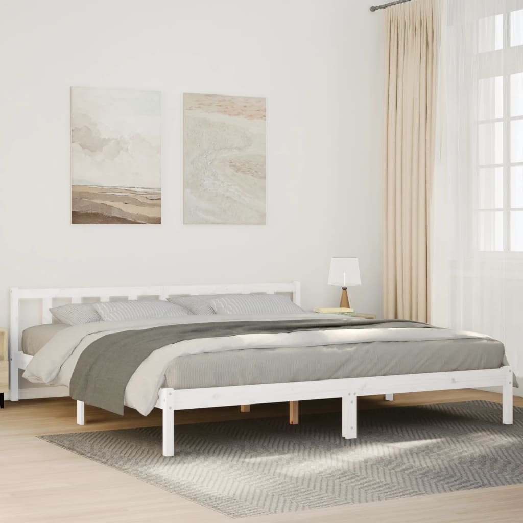 Solid Wood Bed Extra Long without Mattress White 180x220 Pinewood