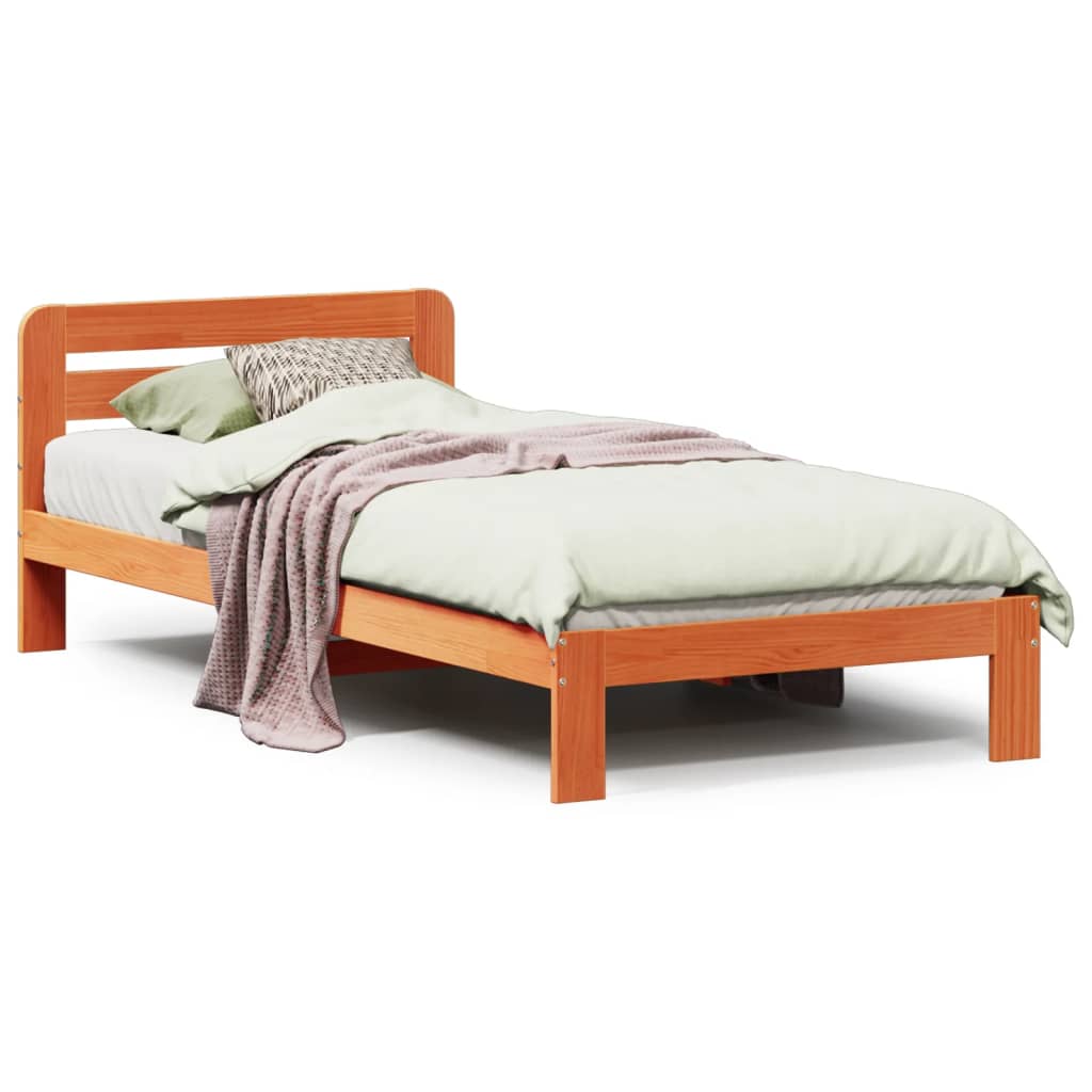 Solid wood bed without mattress wax brown 100x200 pinewood