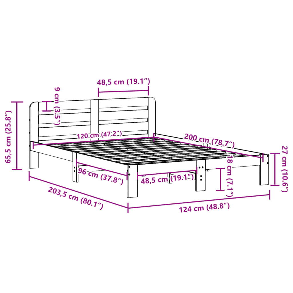 Solid wood bed without mattress 120x200 cm pinewood