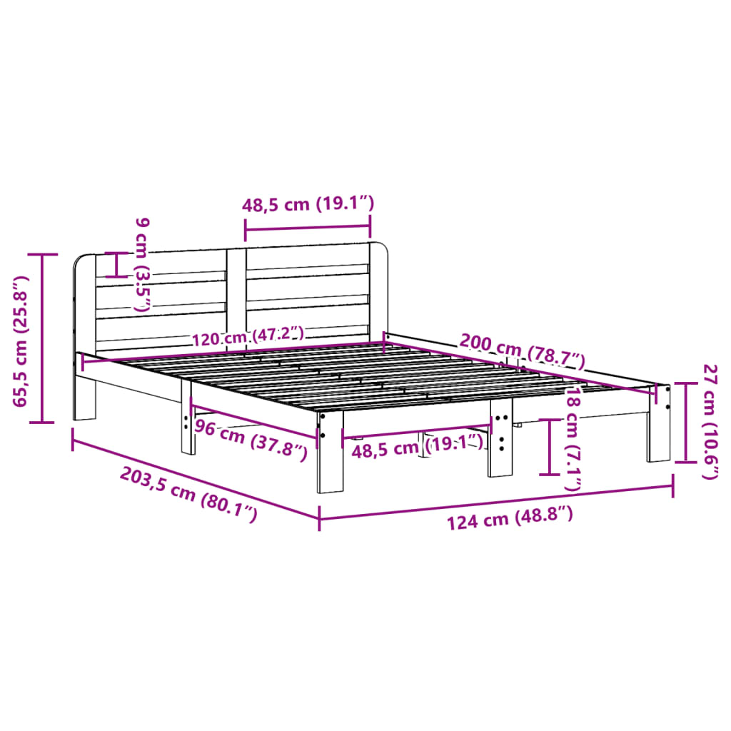 Solid wood bed without mattress white 120x200 cm pinewood