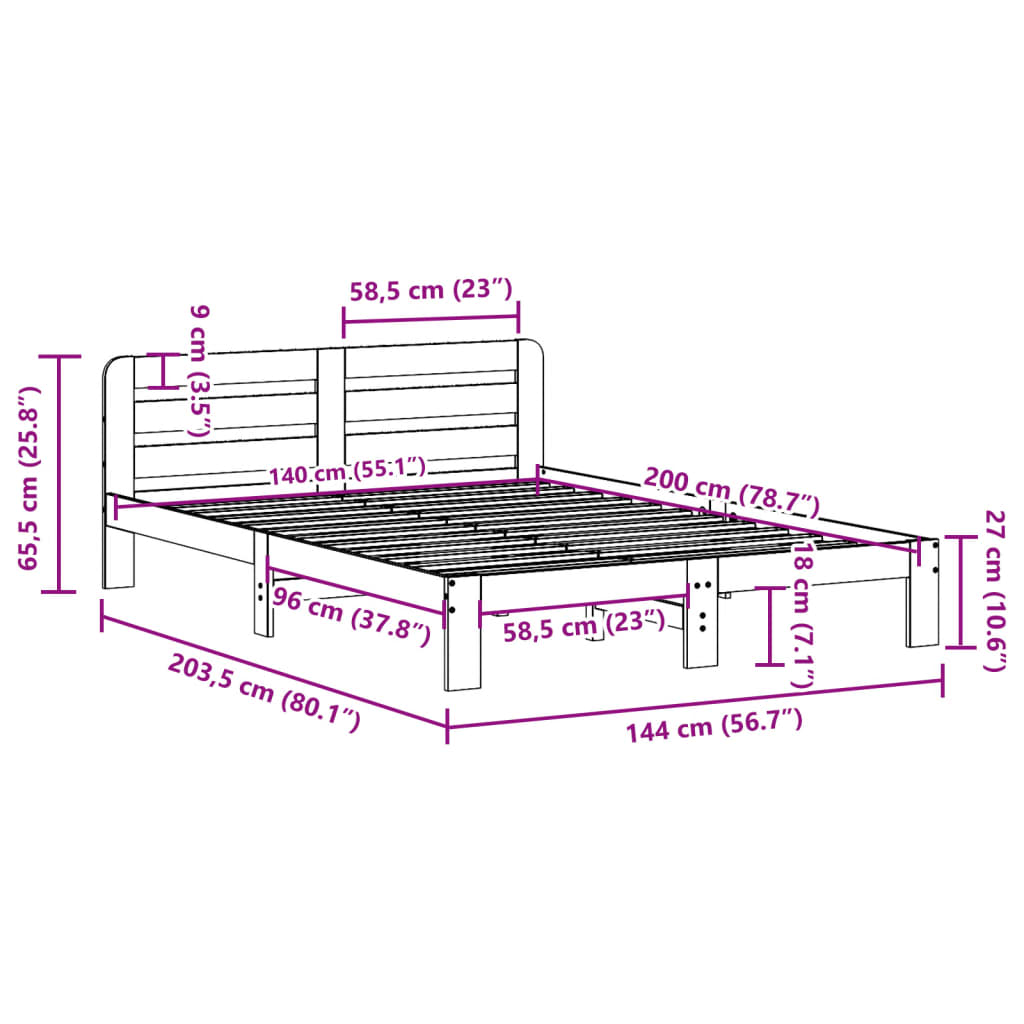 Solid wood bed without mattress 140x200 cm pinewood