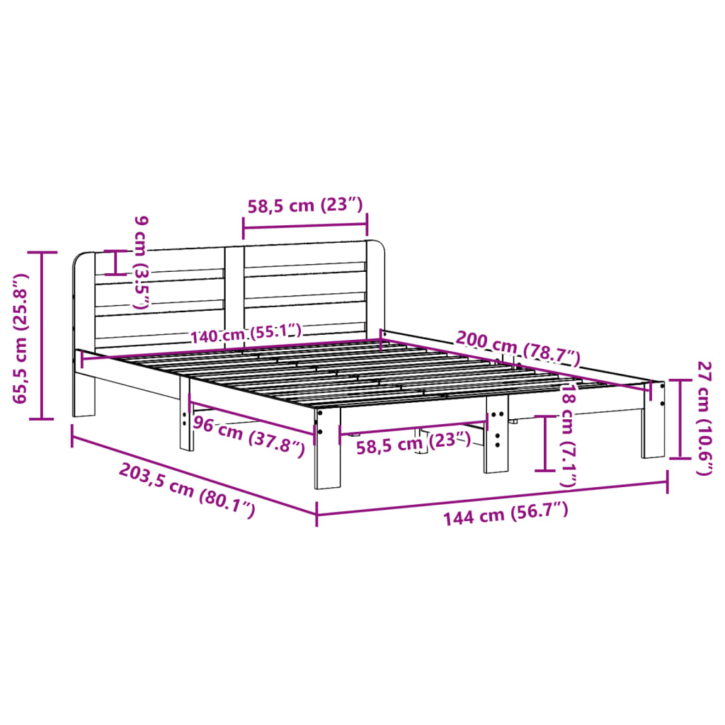 Solid wood bed without mattress white 140x200 cm pinewood