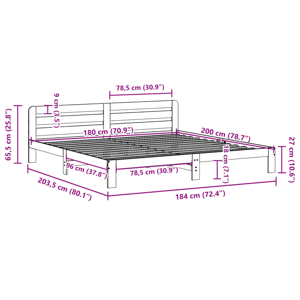 Solid wood bed without mattress white 180x200 cm pinewood