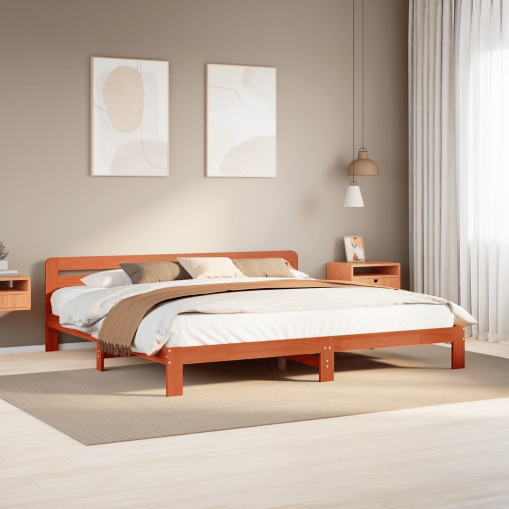 Solid wood bed without mattress wax brown 180x200 pinewood