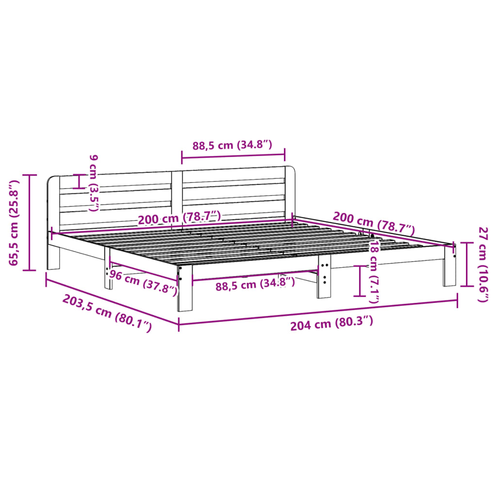 Solid wood bed without mattress 200x200 cm pine