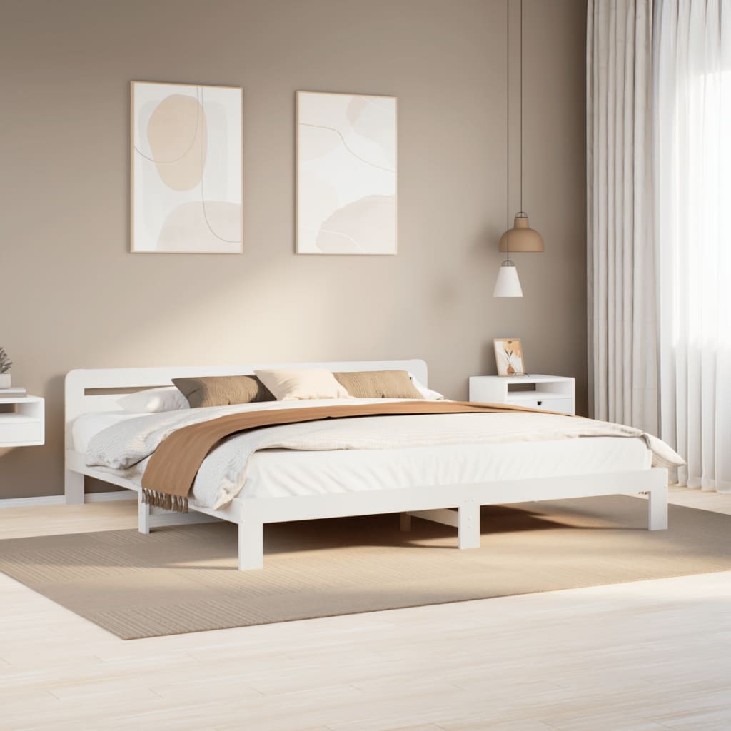 Solid wood bed without mattress white 200x200 cm pinewood