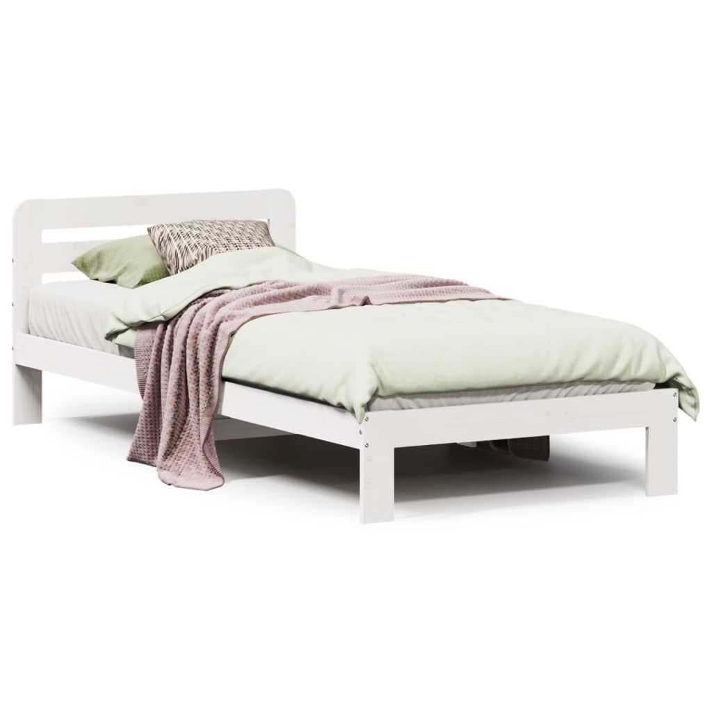 Solid wood bed without mattress white 75x190 cm pinewood