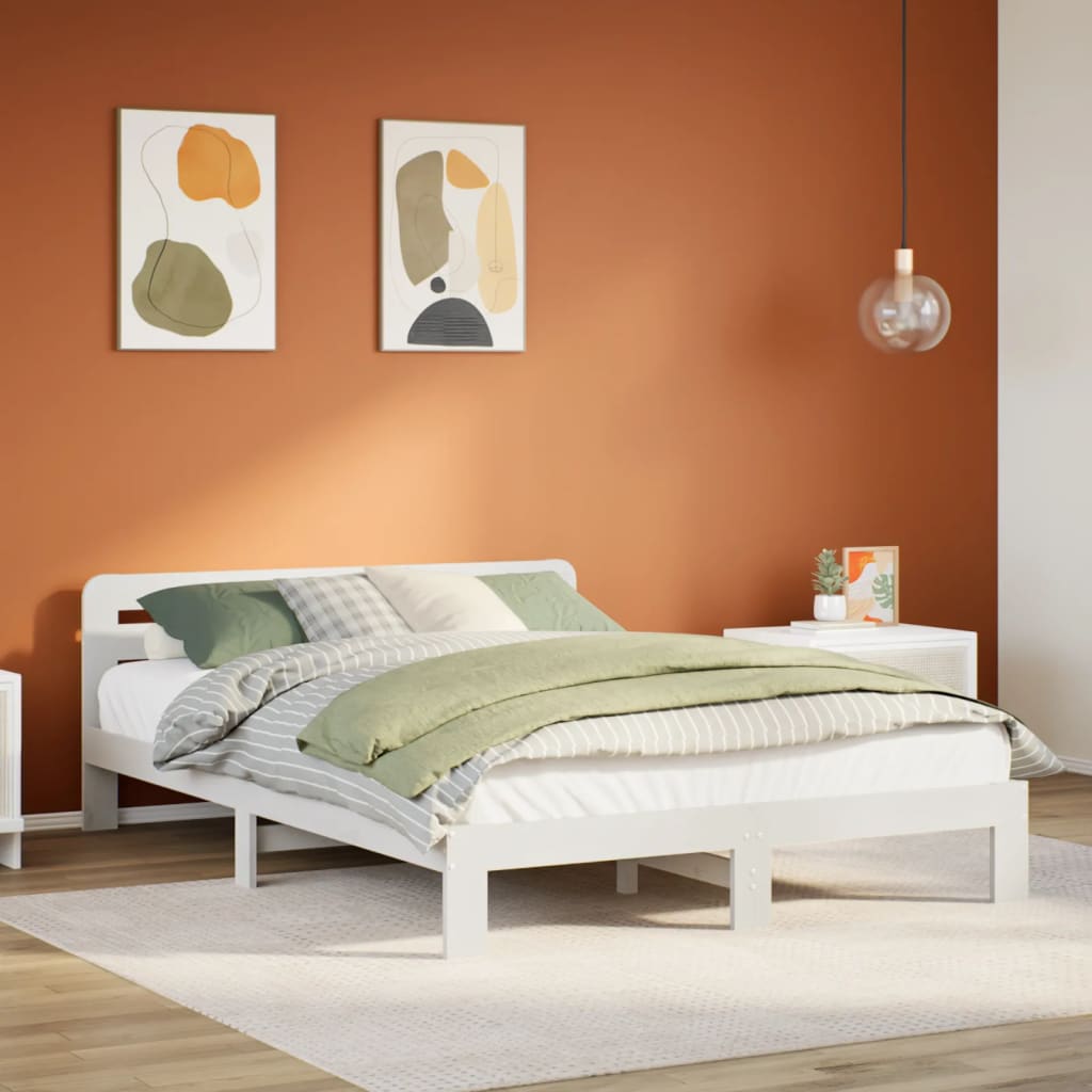 Solid wood bed without mattress white 135x190 cm pinewood