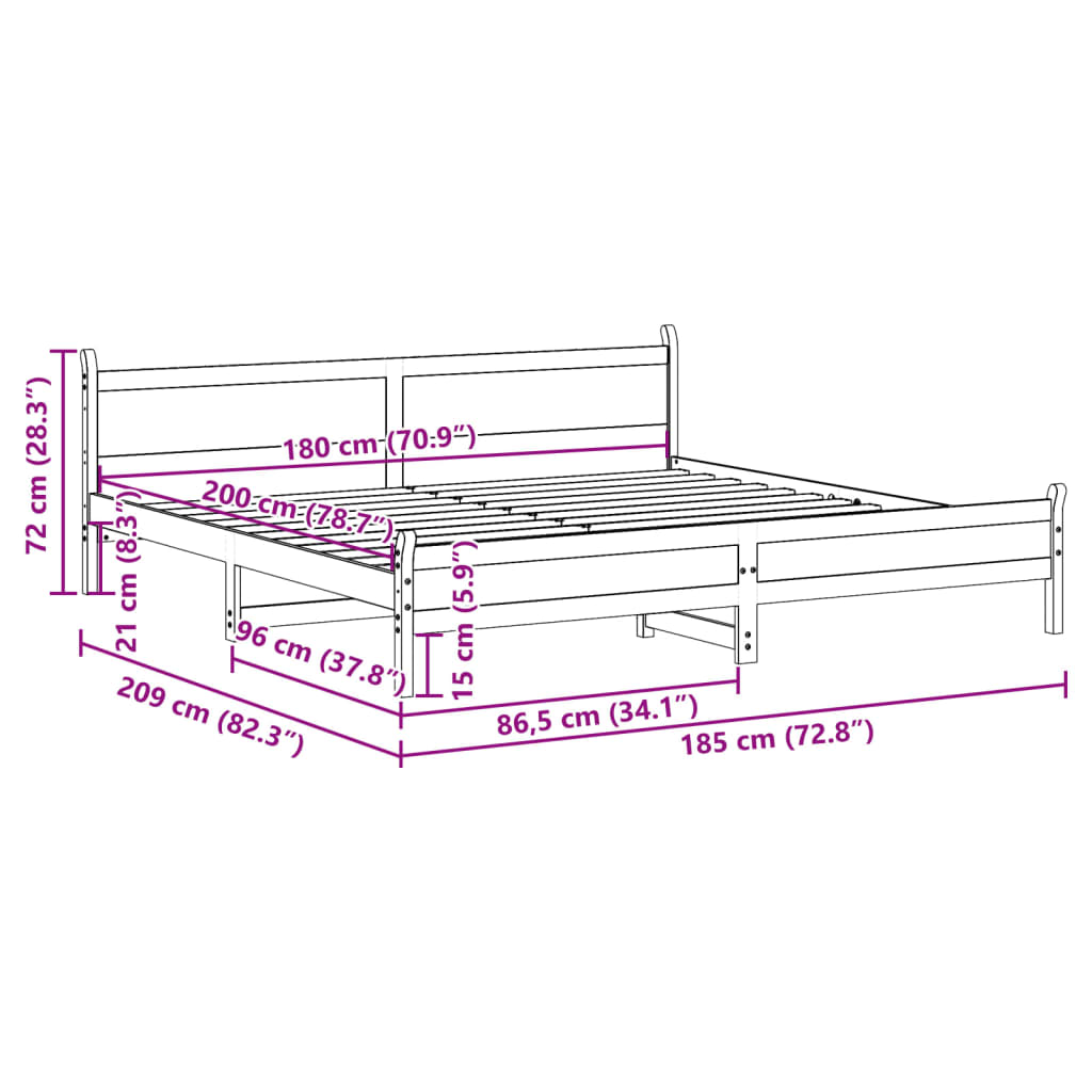 Solid wood bed without mattress 180x200 pinewood