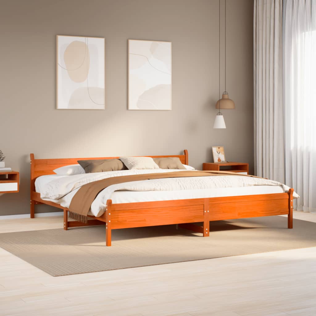 Solid wood bed without mattress wax brown 180x200 pinewood