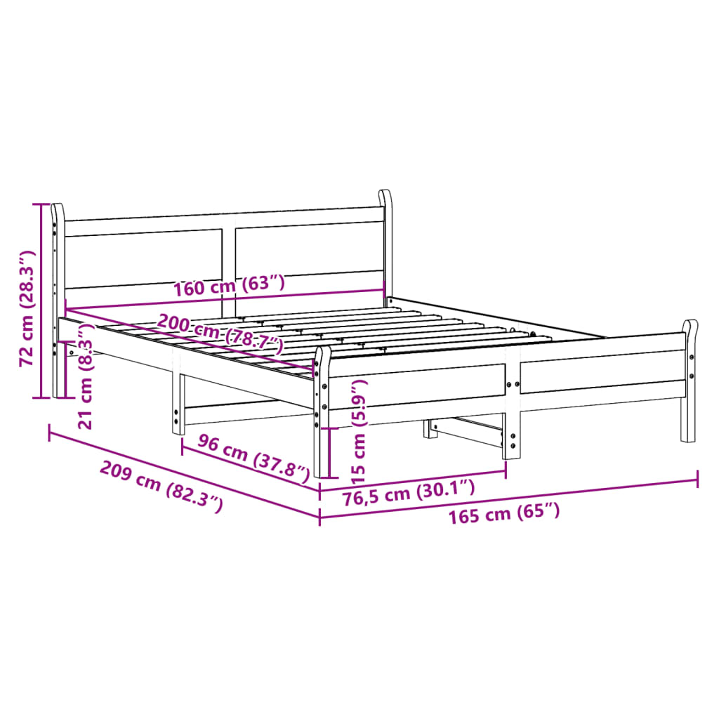 Solid wood bed without mattress 160x200 cm pinewood