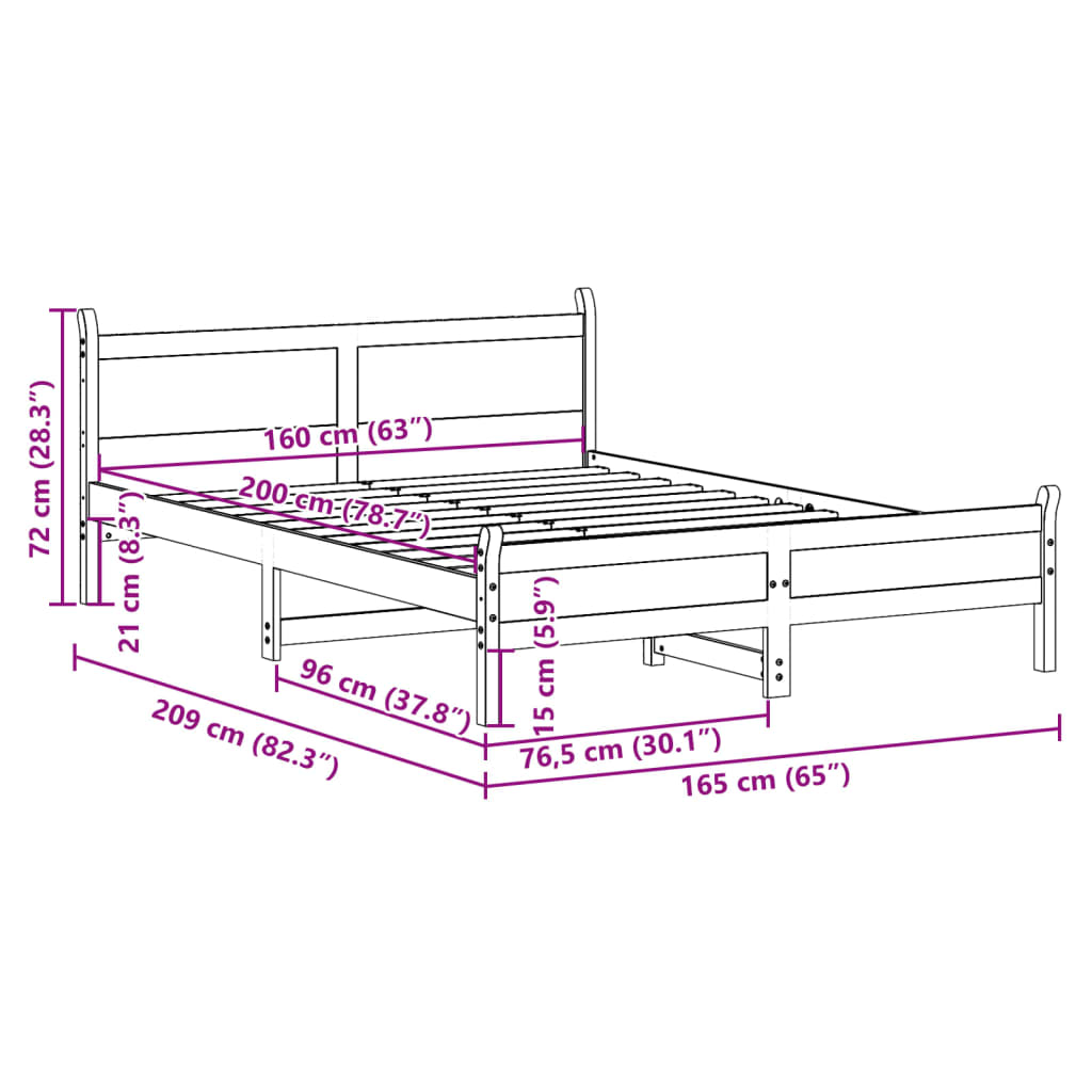 Solid wood bed without mattress wax brown 160x200 pinewood