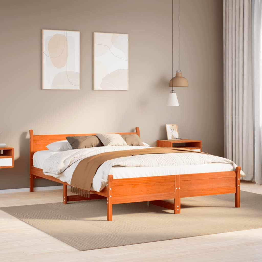 Solid wood bed without mattress wax brown 160x200 pinewood