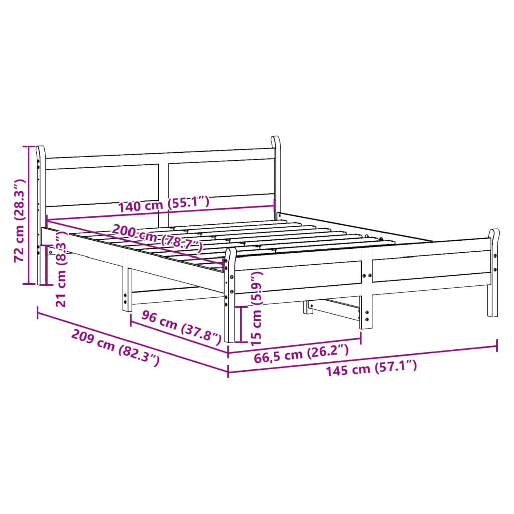 Solid wood bed without mattress 140x200 cm pinewood