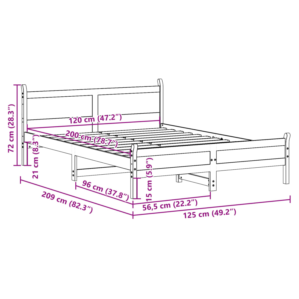 Solid wood bed without mattress 120x200 cm pinewood