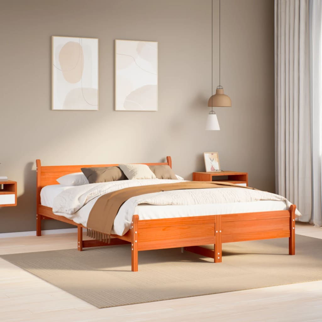 Solid wood bed without mattress wax brown 120x200 cm pinewood