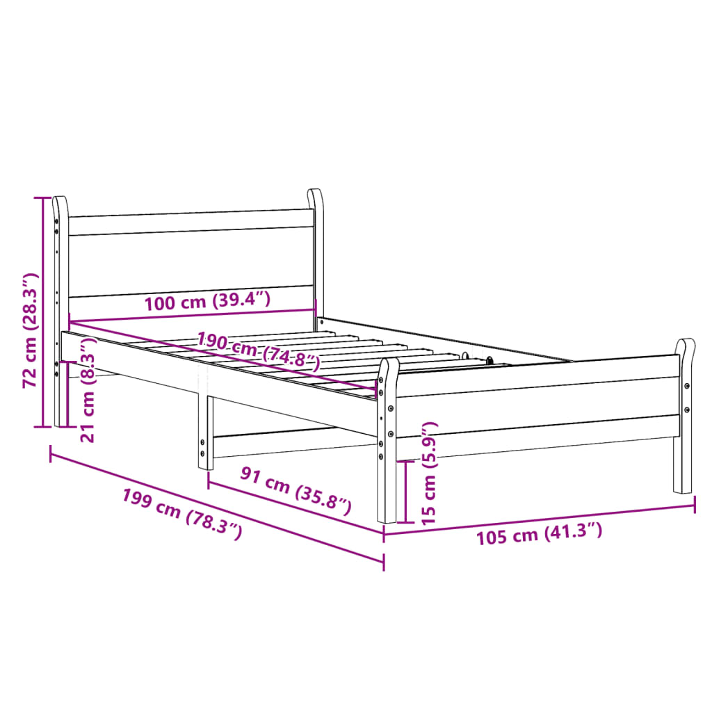 Solid wood bed without mattress 100x200 cm pinewood