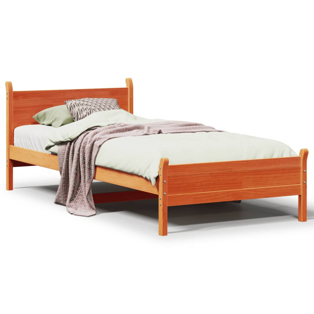 Solid wood bed without mattress wax brown 100x200 pinewood