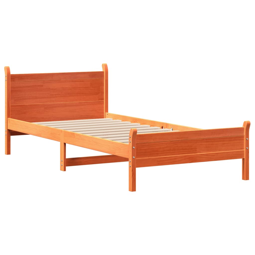 Solid wood bed without mattress wax brown 90x200 pinewood