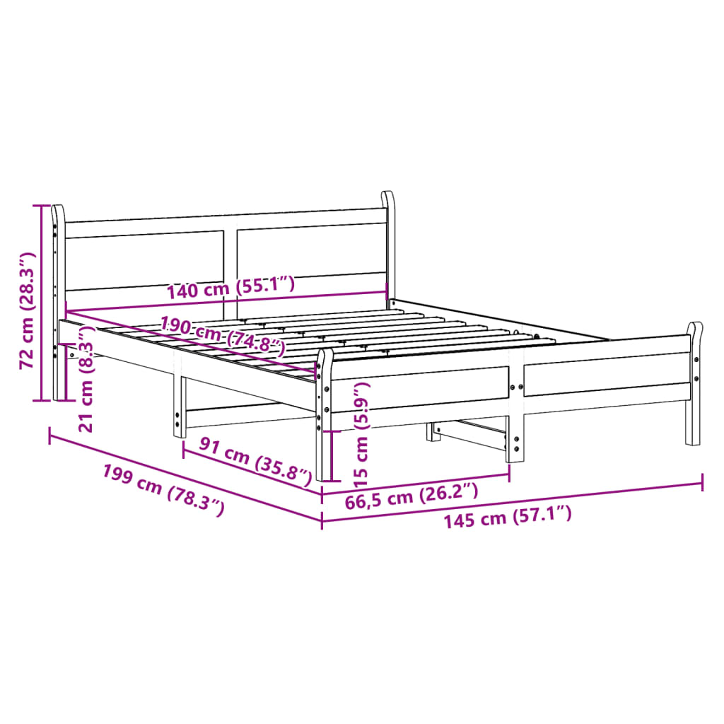 Solid wood bed without mattress white 140x190 cm pinewood