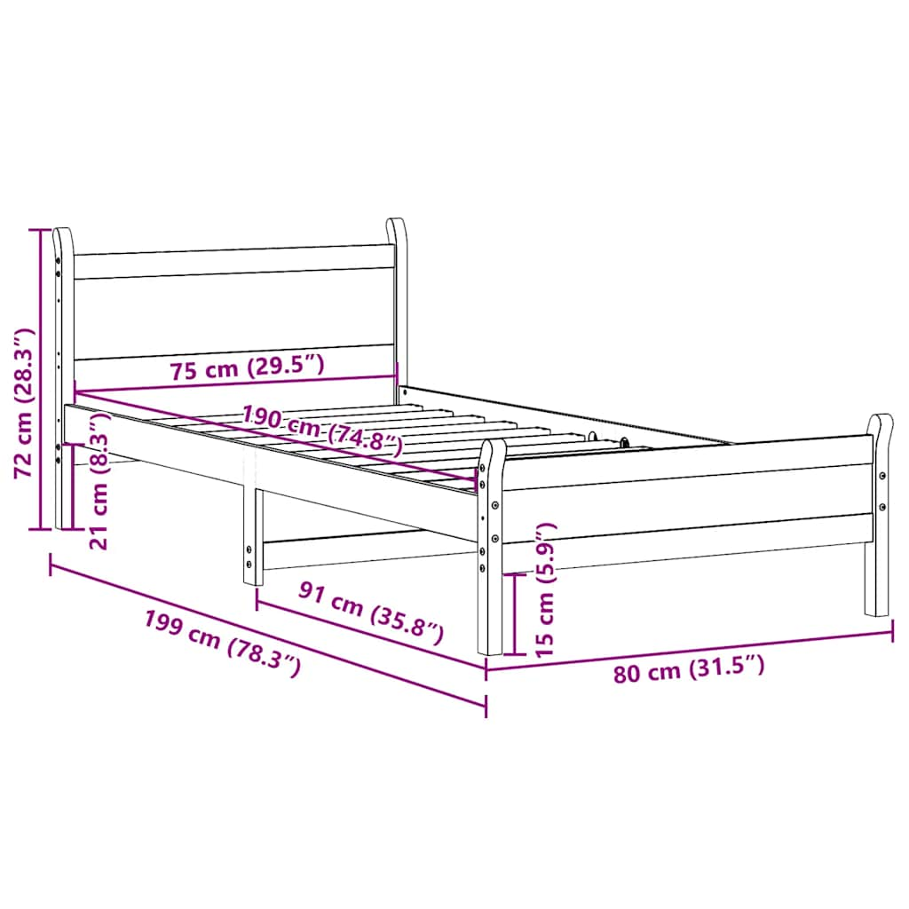 Massivholzbett ohne Matratze Wachsbraun 75x190 cm Kiefernholz