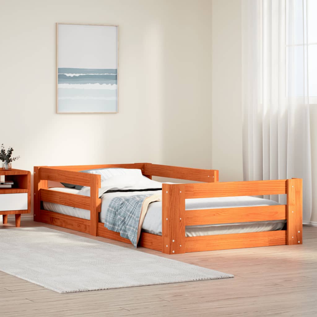 Solid wood bed without mattress wax brown 80x200 cm pinewood