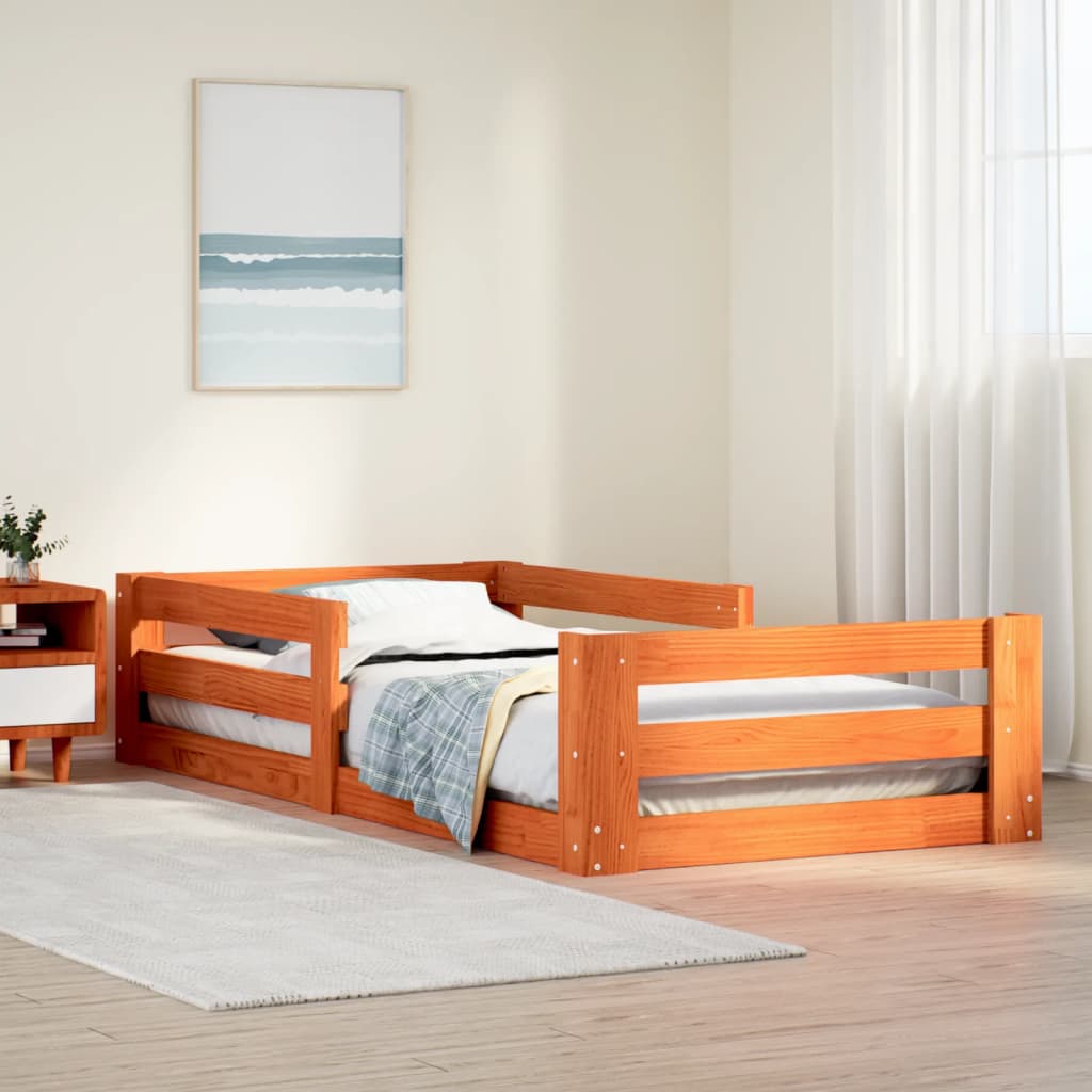 Solid wood bed without mattress wax brown 70x140 cm pinewood