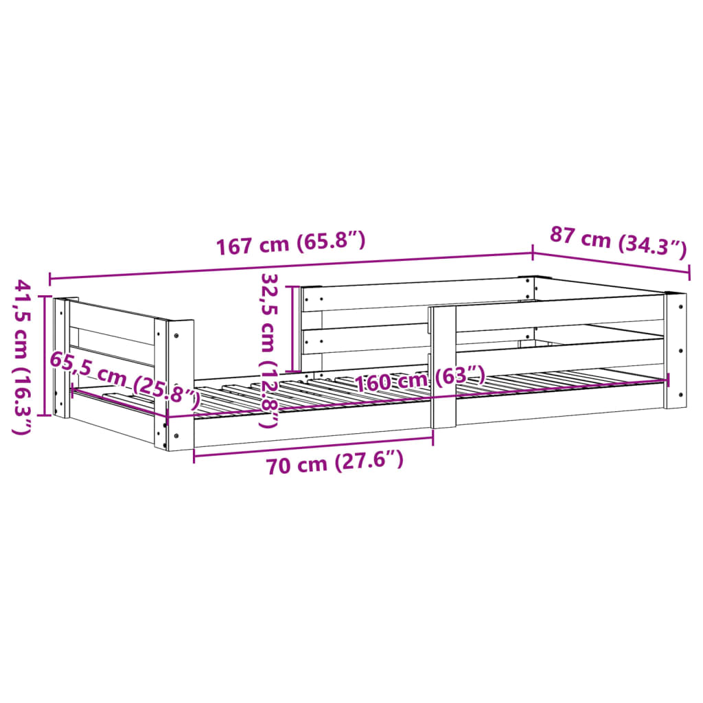 Solid wood bed without mattress wax brown 80x160 cm pinewood