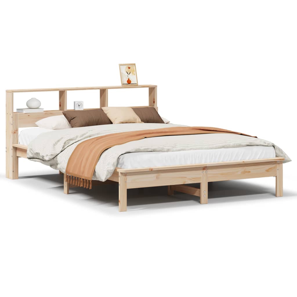 Solid wood bed with shelf without mattress 120x200 cm pine