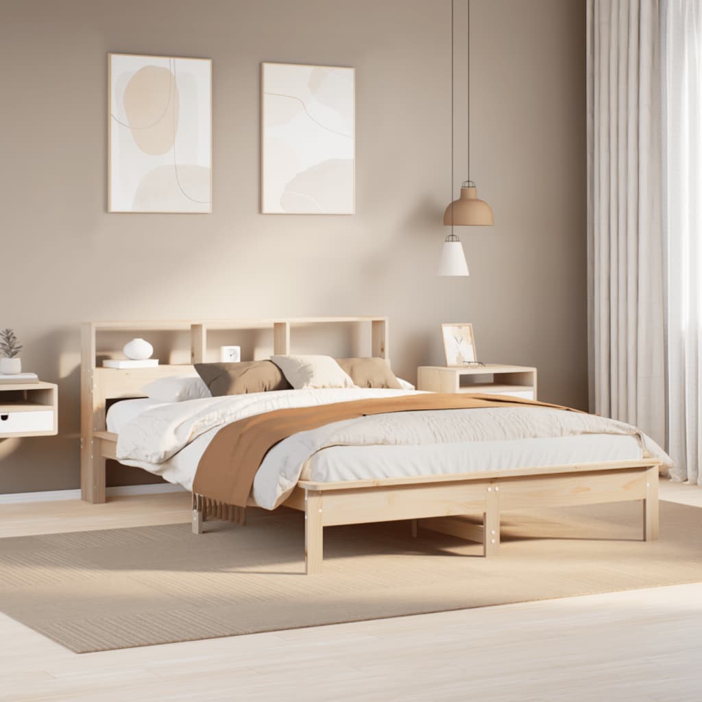 Solid wood bed with shelf without mattress 120x200 cm pine