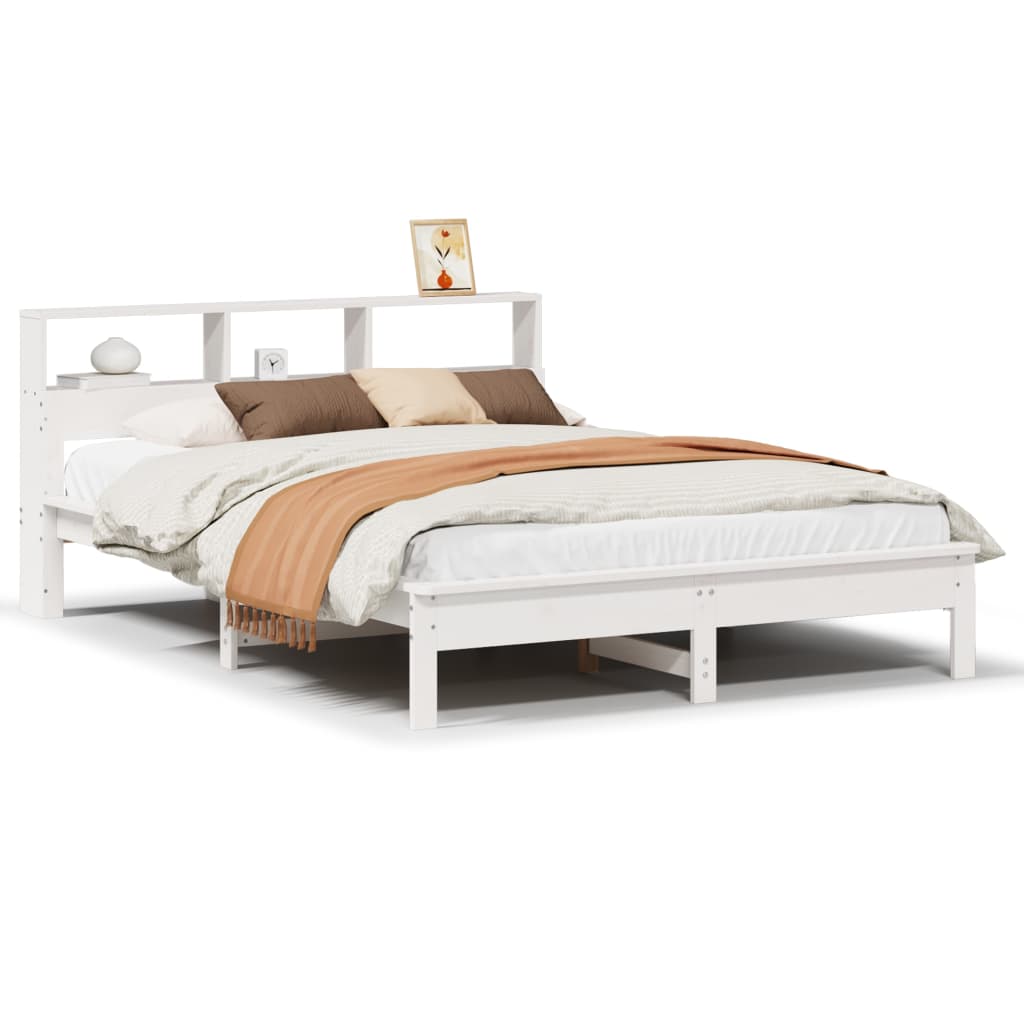 Solid wood bed with shelf without mattress white 120x200 cm pine