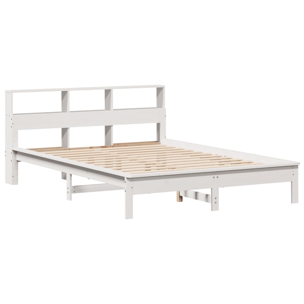 Solid wood bed with shelf without mattress white 120x200 cm pine