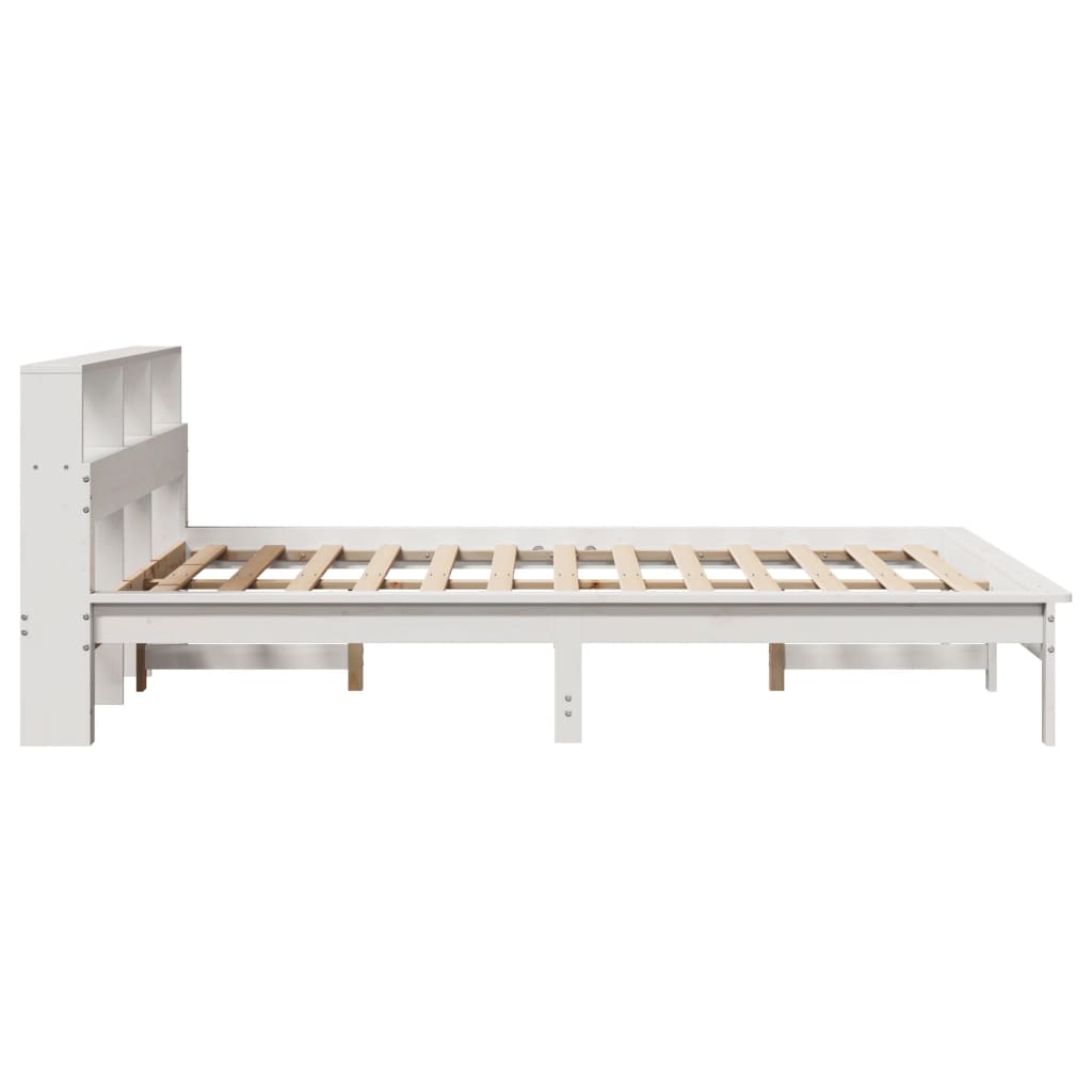 Solid wood bed with shelf without mattress white 120x200 cm pine