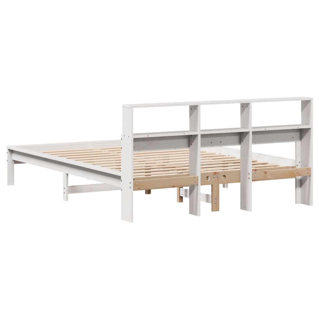 Solid wood bed with shelf without mattress white 120x200 cm pine