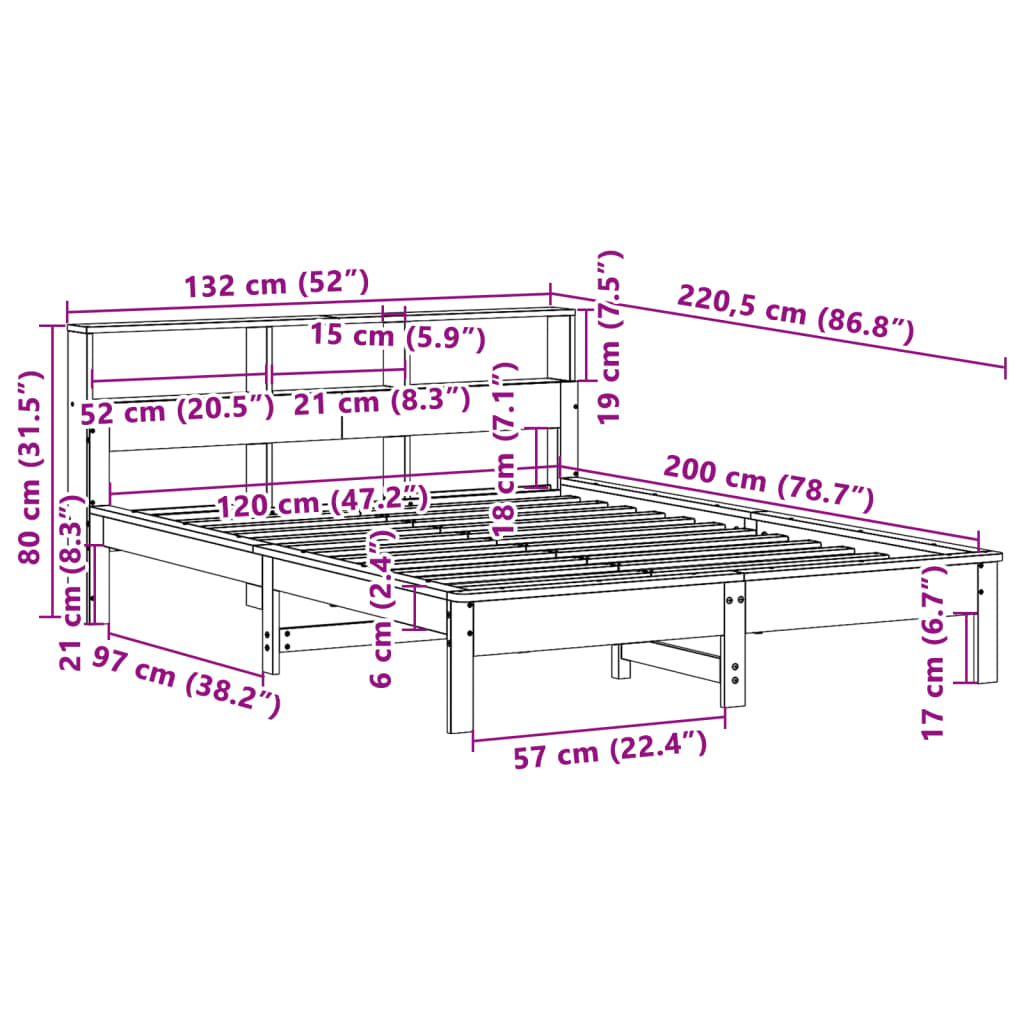 Solid wood bed with shelf without mattress white 120x200 cm pine