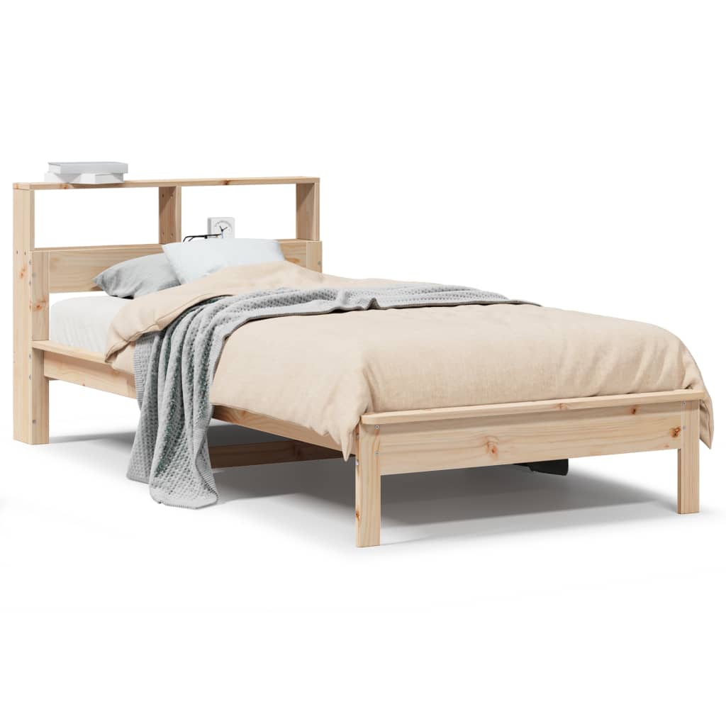 Solid wood bed with shelf without mattress 100x200 cm pine