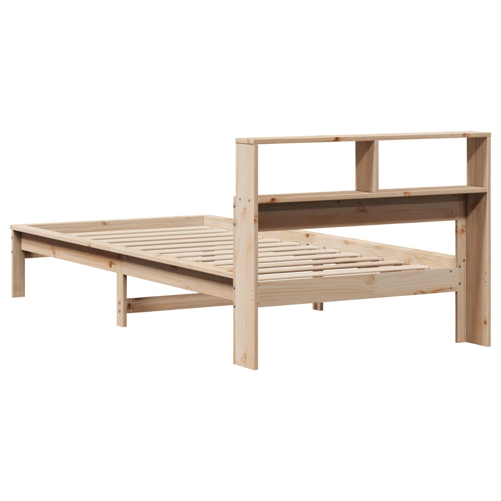 Solid wood bed with shelf without mattress 100x200 cm pine