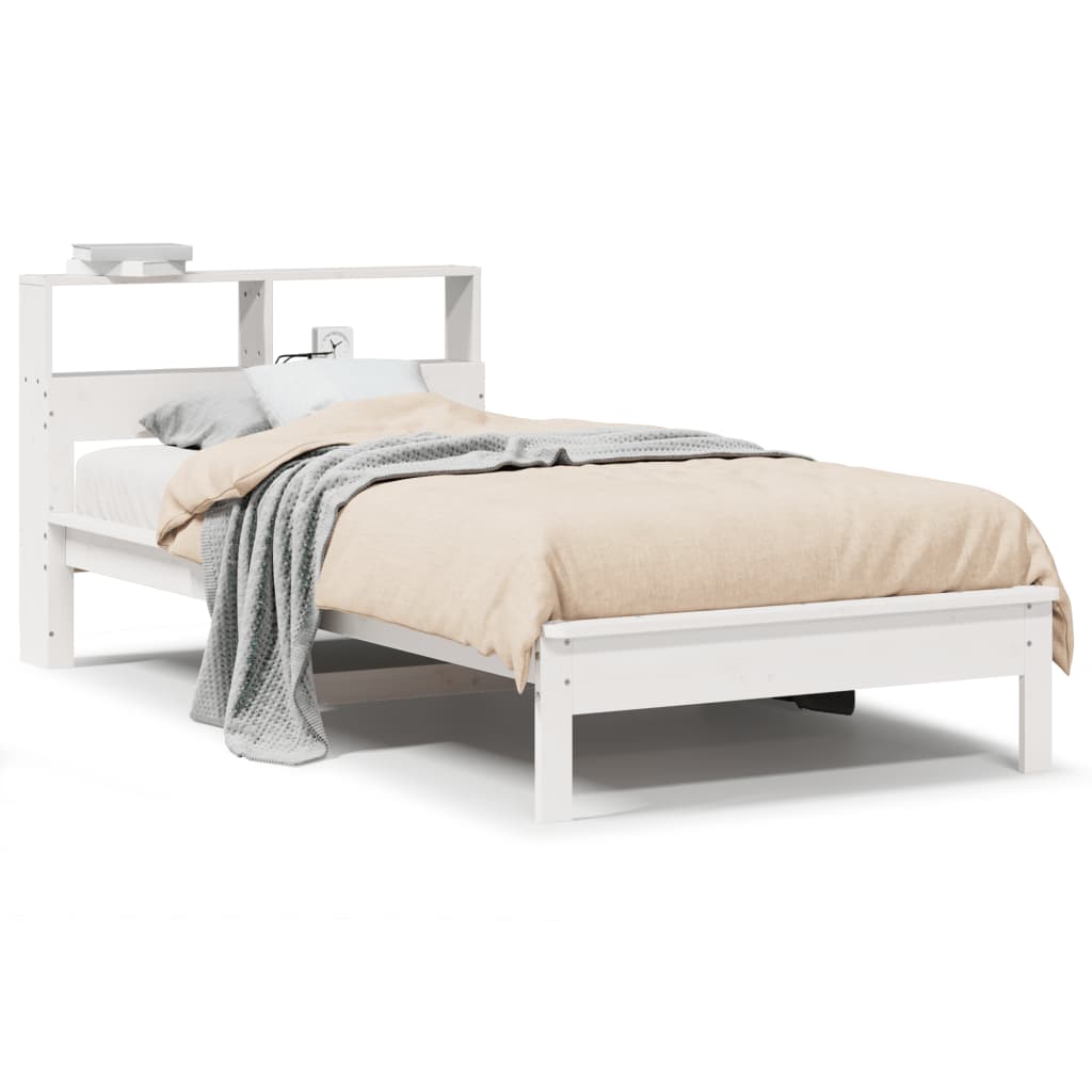 Solid wood bed with shelf without mattress white 100x200 cm pine